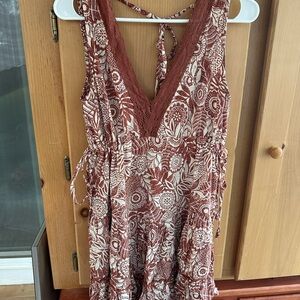 Angie Floral Mini Dress in Brown and Cream